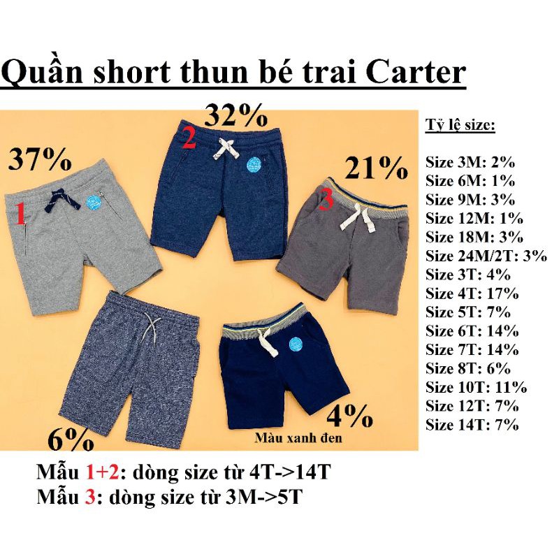 Quần short thun bé trai Carter