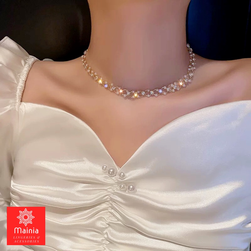 Choker Vòng Cổ Đính Đá Ziczac Phong Cách Tiểu Thư Sang Chảnh Thanh Lịch Mainia Shop DC8723