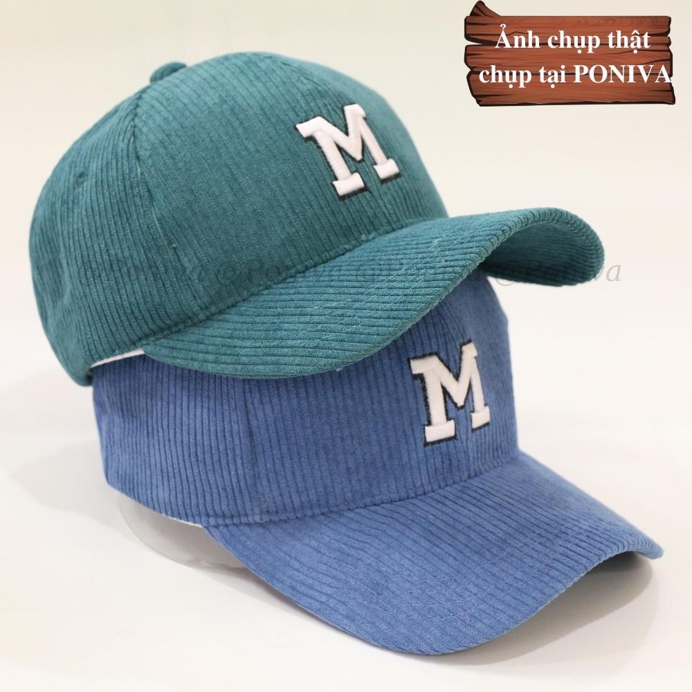 Mũ lưỡi trai ❤️ Nón kết thêu chữ M chất nhung tăm form unisex Mẫu M02 phong cách Ulzzang Thời trang PONIVA siêu hot