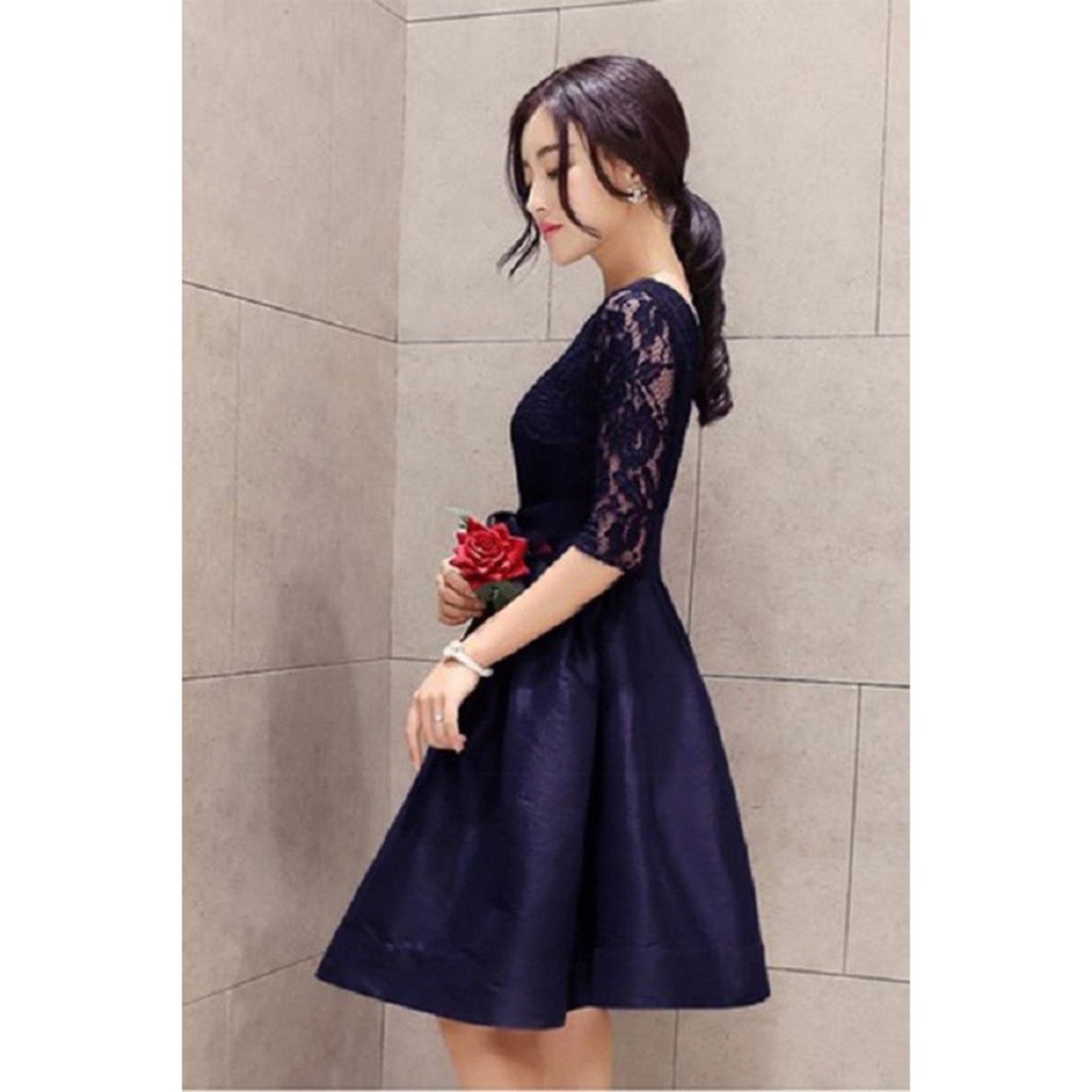 Đầm Xòe Phối Ren Thắt Nơ D268 | BigBuy360 - bigbuy360.vn