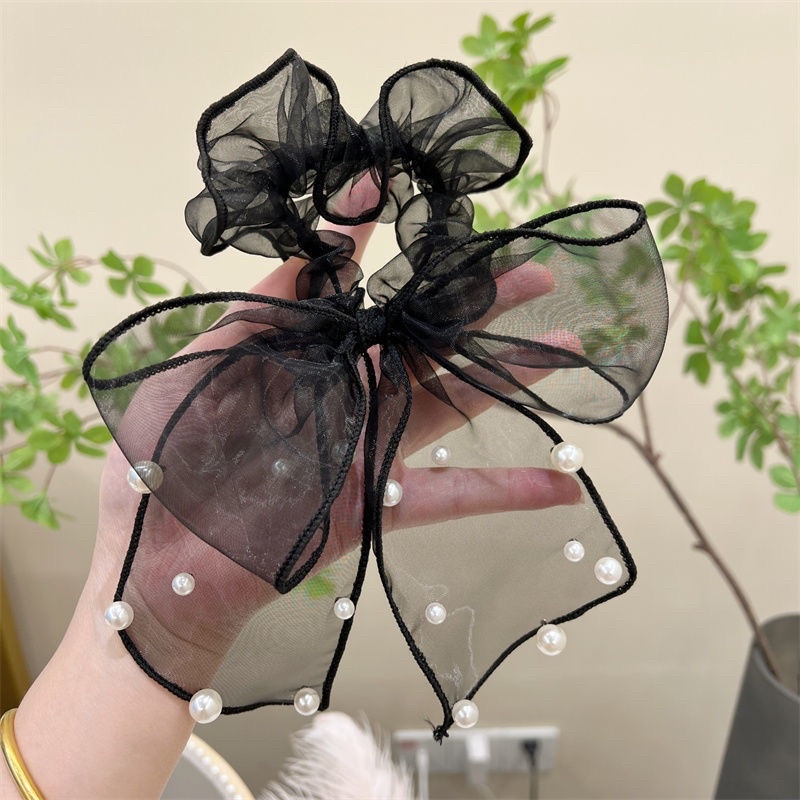 Dây buộc tóc lưới ngọc chấm bi nhỏ sợi vải lua tua xinh xắn dễ thương phong cách Hàn Quốc cho nữ