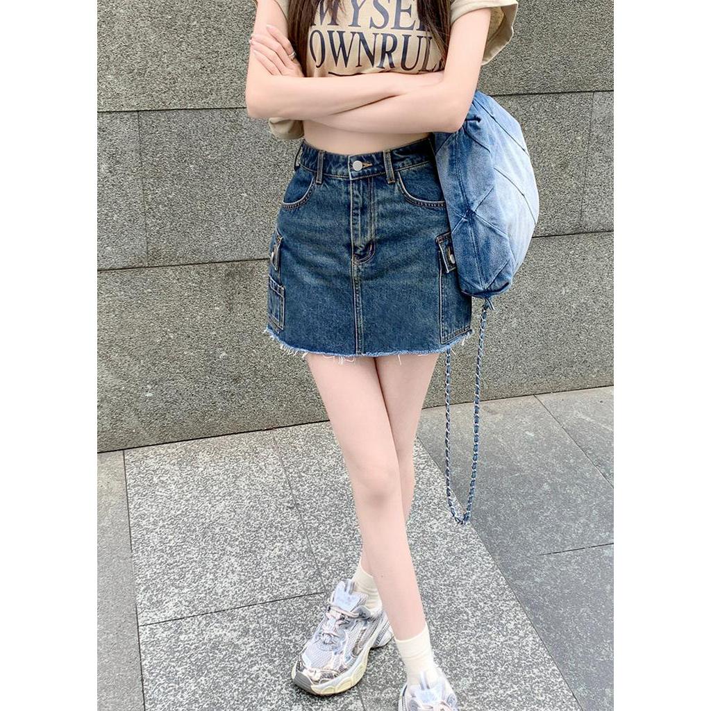 Chân Váy Denim Chữ a Lưng Cao Phối Nhiều Túi Phong Cách Mới Mùa Hè 65055