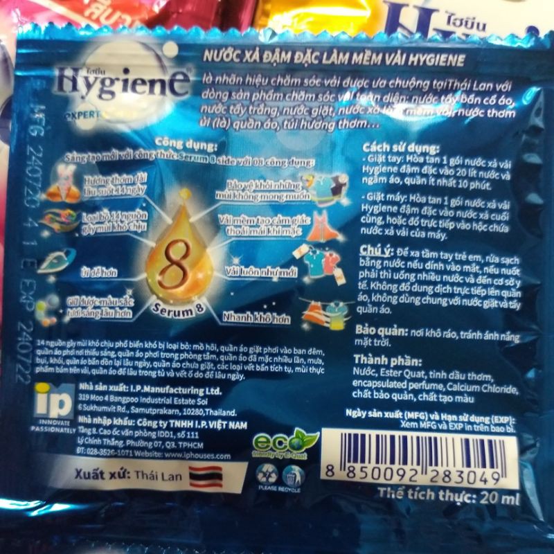 12 Gói Nước xả vải đậm đặc hygiene.( nhiều màu)
