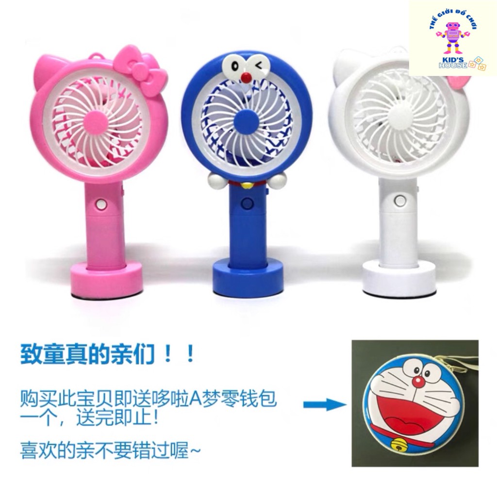 [GIÁ RẺ] Quạt Cầm Tay Mini Có Đế Đèn Led Hình Doraemon TPHCM