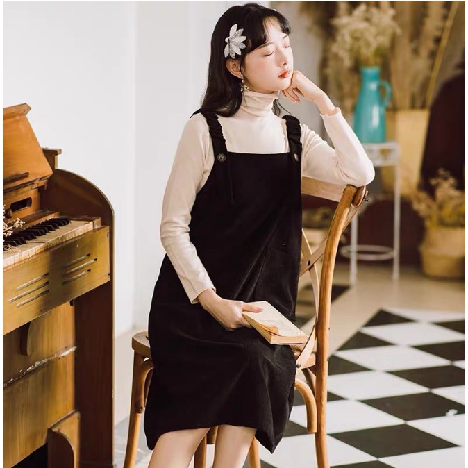 Váy Yếm Nữ Dài Nhung Tăm Dáng Rộng - Yếm Nữ 2 Dây Bản To Hàn Quốc YN01