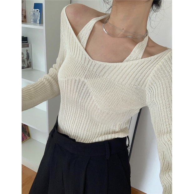 Áo Sweater tay dài giả hai lớp thời trang xuân thu cho nữ