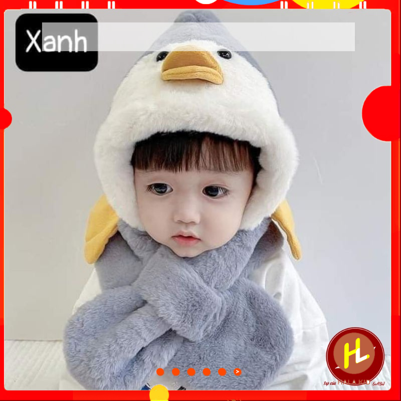 Mũ lông tuyết liền khăn HÌNH VỊT giữ ấm cho bé 1-5 tuổi Tặng Chun tóc XOẮN cho bé yêu- hala