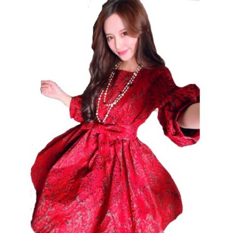 Đầm nơToast dress the bride autumn 2017 married new fashion dress, red show thin pregnant women take large yards long sleeve bowknot is bitter fleabane skirt woman recalls