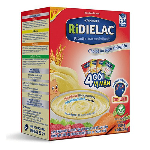 Bột ăn dặm RIDIELAC Vinamilk đủ vị (hộp giấy) 200g date 2022