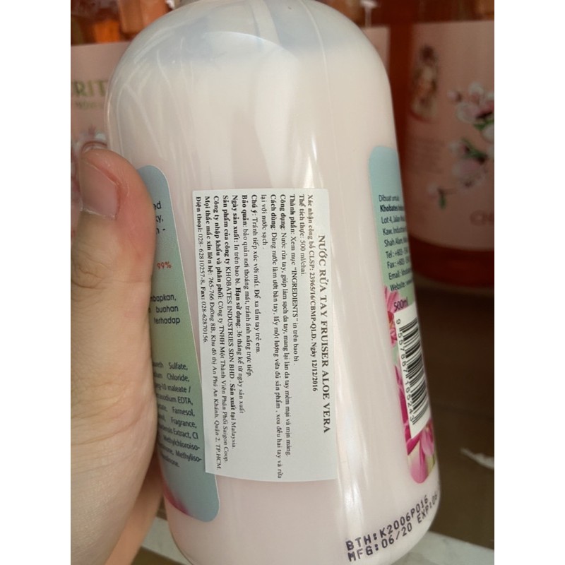 Nước rửa Tay Fruiser Aloe Vera  500ml