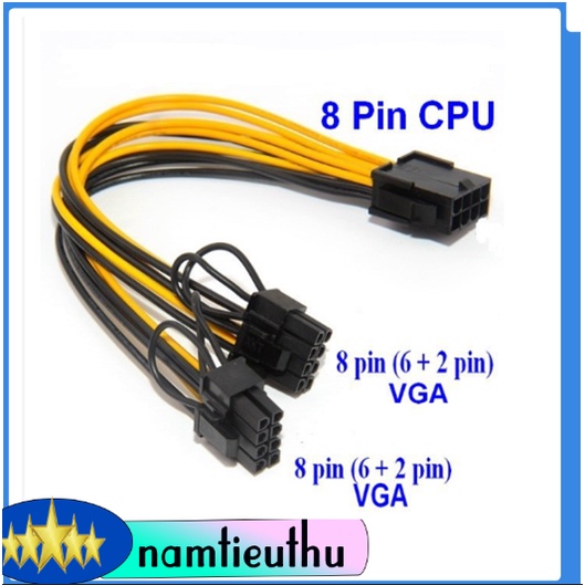 Cáp chia cổng 8 pin VGA và 8 pin CPU sang 2 đầu 6+2 cho vga