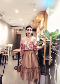 Chân váy maxi xoè chất voan 3 lớp