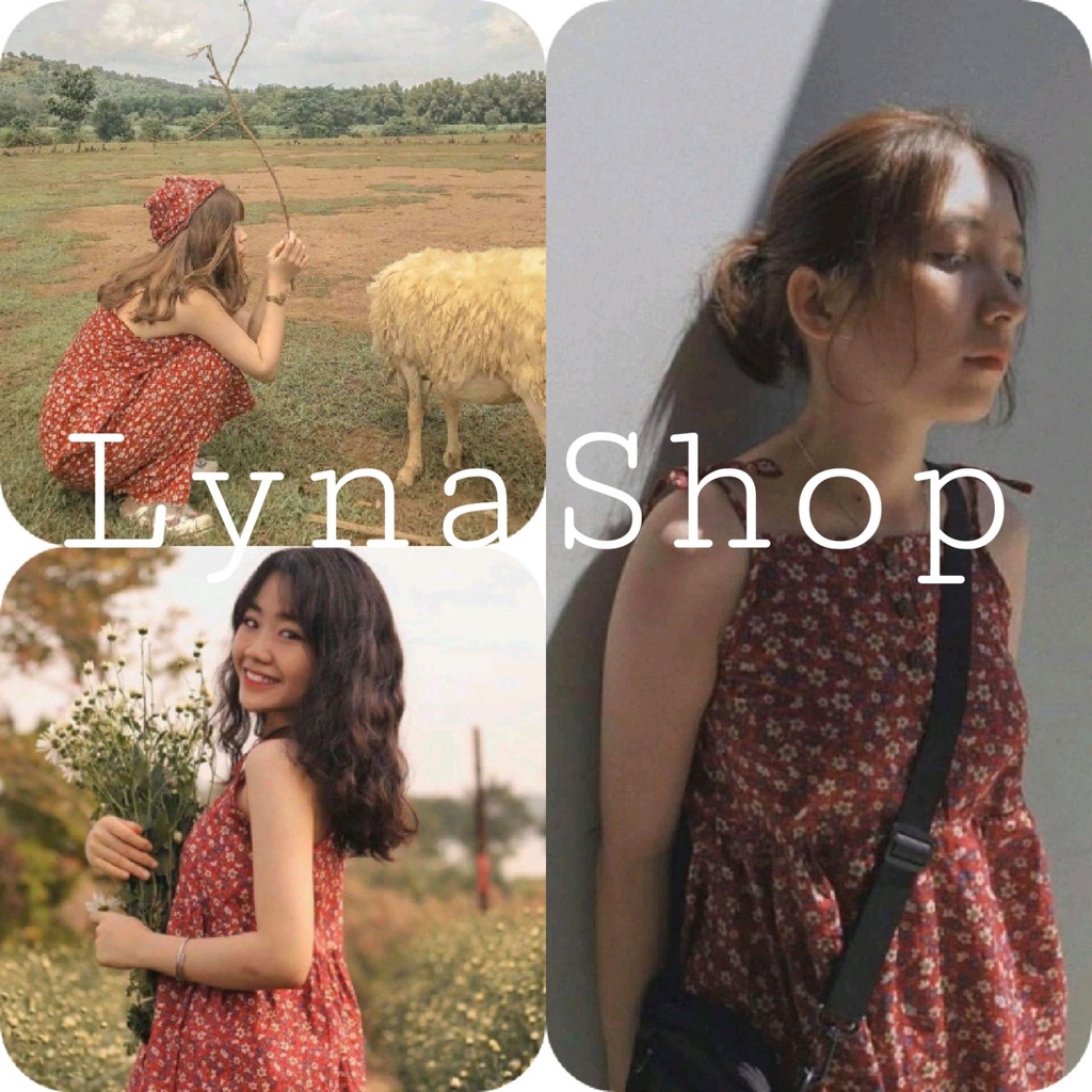 Váy 2 dây hoa nhí vintage mặc đi biển, đi chơi, váy mixi 2 màu, Đầm Hoa Nhí Nữ