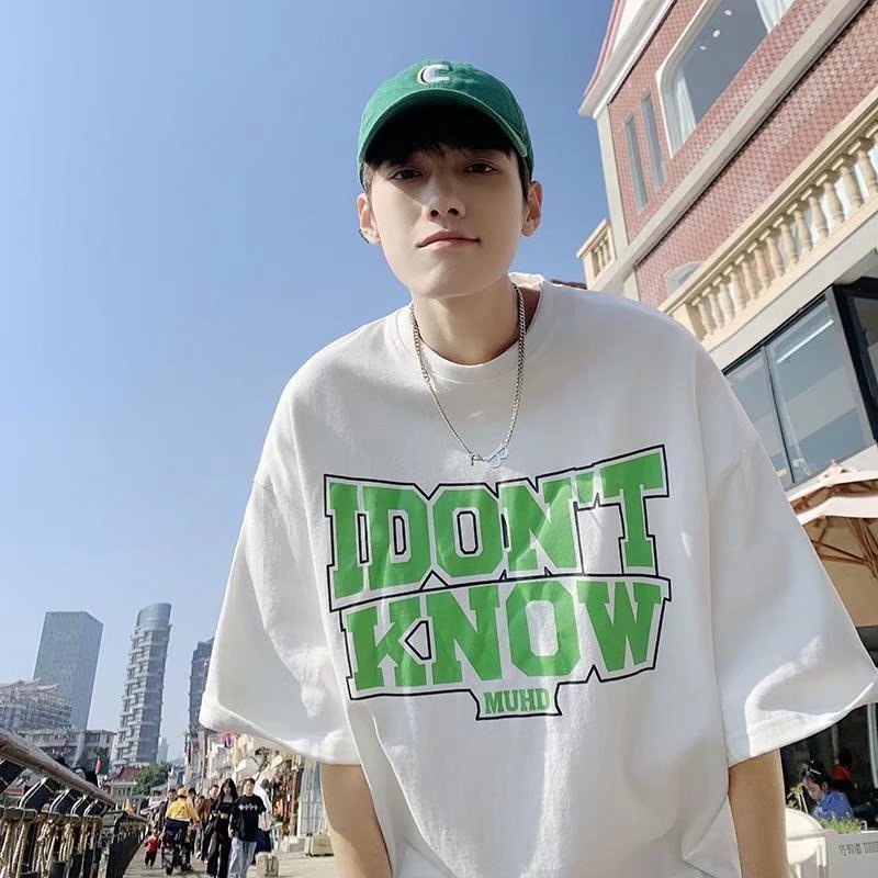 Áo Thun Ngắn Tay Cổ Tròn Dáng Rộng In Chữ Thời Trang Mùa Hè Hàn Quốc Dành Cho Nam