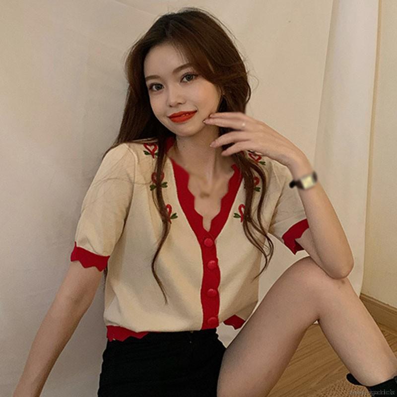 Áo Cardigan Dệt Kim Cổ Chữ V Hoạ Tiết Trái Tim Màu Tương Phản Trẻ Trung Cho Nữ | BigBuy360 - bigbuy360.vn