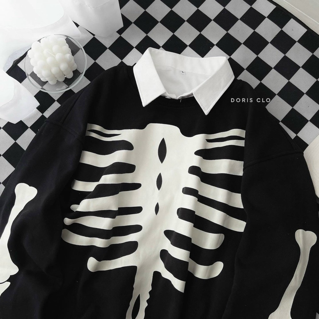 Áo Sweater Nam Nữ In Bộ Xương Cá Tính_ Áo Khoác Nỉ Hot Trend Vải Nỉ Cao Cấp Mẫu Hot
