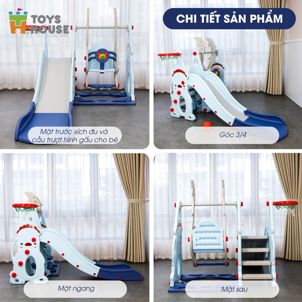 Cầu trượt có xích đu kèm khung bóng rổ, đồ chơi vận động cho bé Toyshouse WM19074, hàng chính hãng cao cấp