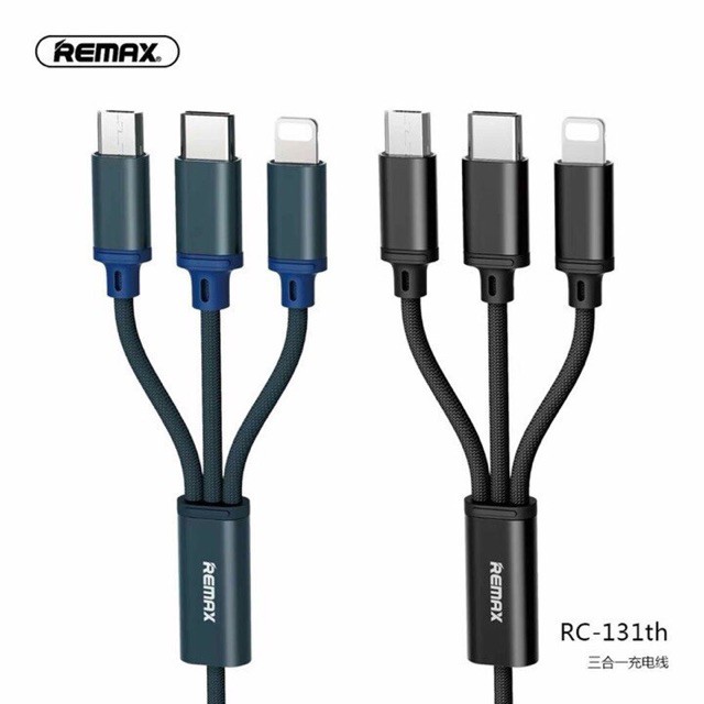 Dây sạc 3 đầu micro lightning type c Remax - RC 131Th - cáp sạc đa năng 3 in 1 bọc dù cho iphone samsung,..- vienthonghn