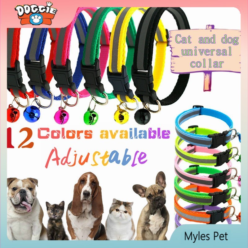 ★〓Myles Pet〓★ Vòng Cổ Thú Cưng Màu Huỳnh Quang Có Dải Phản Quang Gắn Chuông Thời Trang