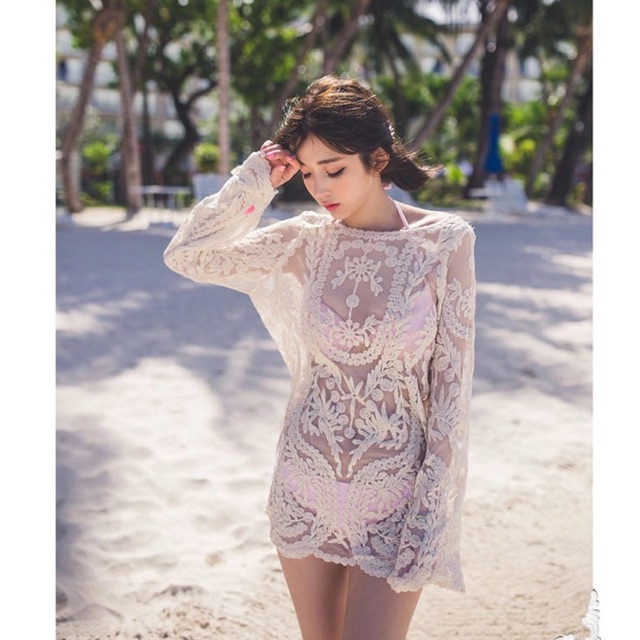 Áo choàng/ Kimono đi biển (trắng/ đen/ kem) | BigBuy360 - bigbuy360.vn