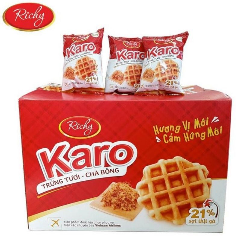 KARO 4 Bịch 24 chiếc bánh tươi trứng chà bông Karo Richy (date luôn mới) 4.666k/chiếc