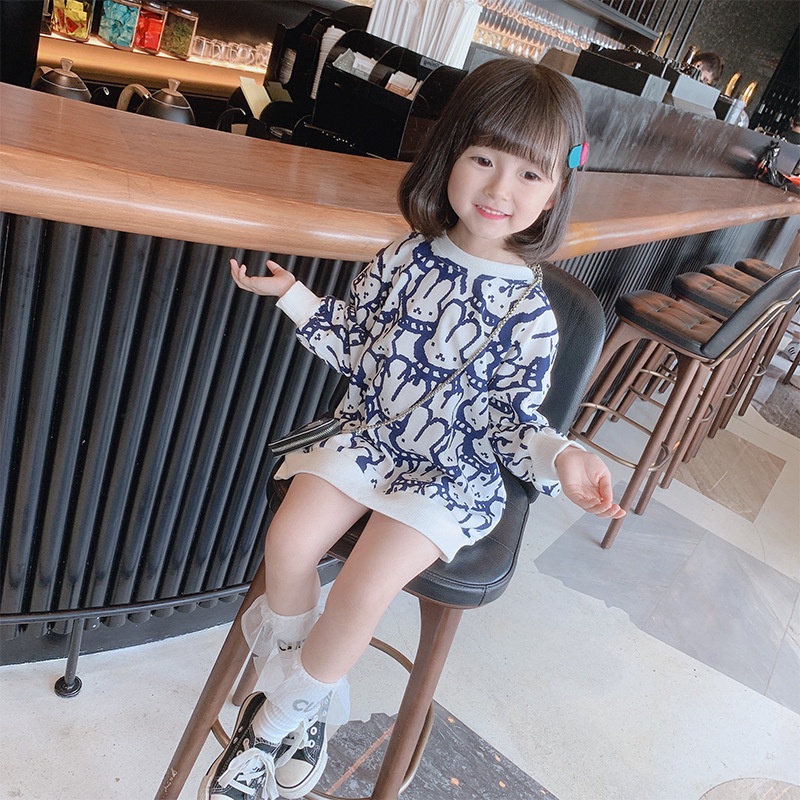 Đầm Sweater In Hình Thỏ Cho Bé Gái Từ 1-8 Tuổi