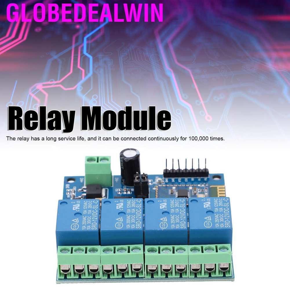 Globedealwin 12V 4 Channel Bluetooth Relay Smart Module Mobile Phone APP Remote Control for Android
