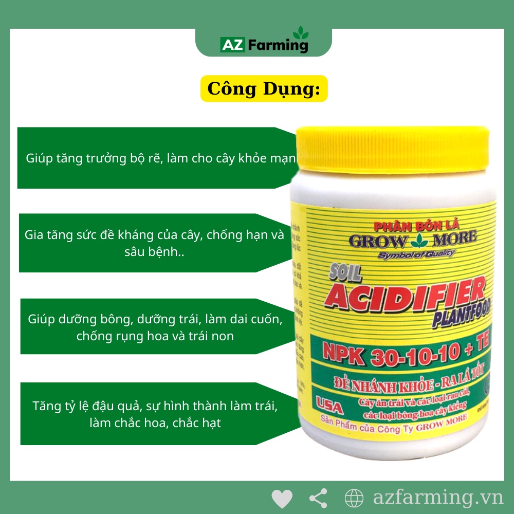 Grow More 30-10-10 +TE (Phân Bón La GrowMore Soil ACIDIFIER Plant Food) - 100g - AZ Farming