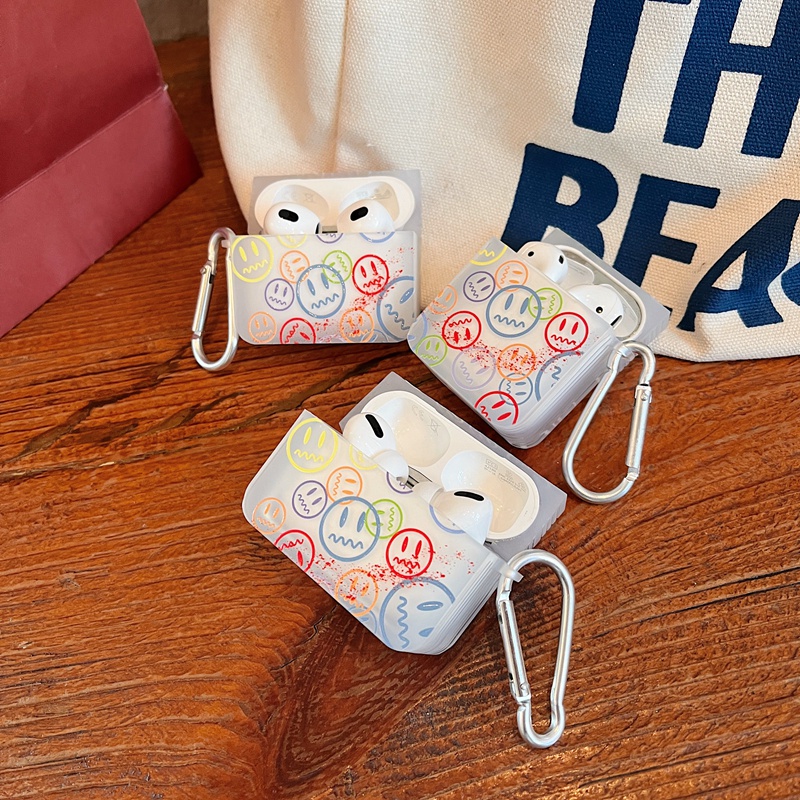 Vỏ bảo vệ hộp sạc tai nghe thích hợp cho Airpods 1 2 3 Pro hình vuông bằng tpu trong suốt họa tiết hoạt hình kèm móc