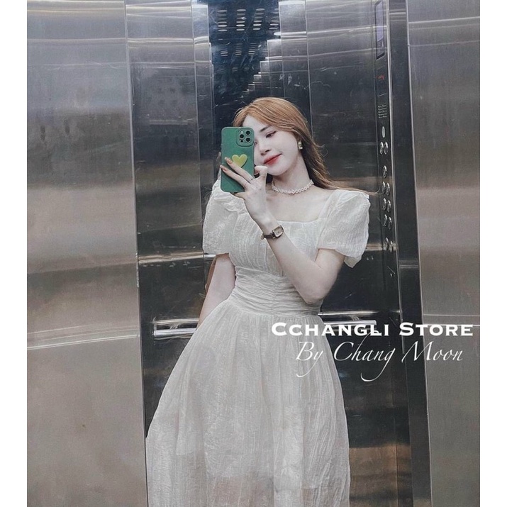 com bo đầm tơ cổ vuông