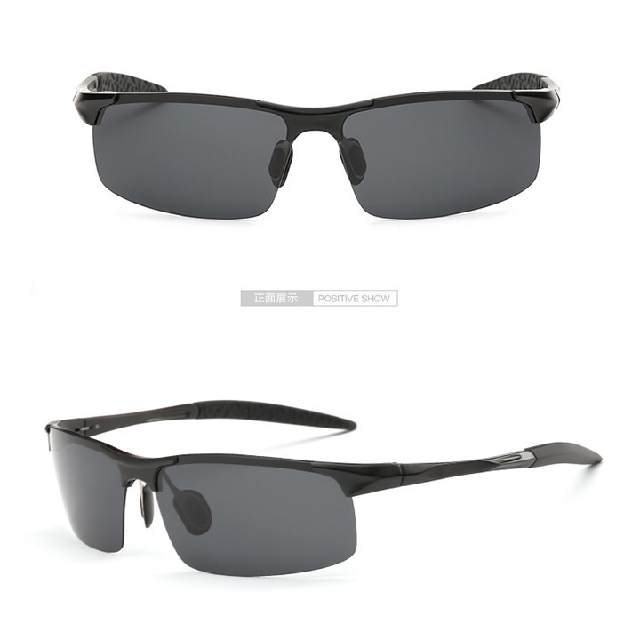 Mắt kính nam tròng polarized phân cực chống chói, chống tia UV 400 AORON, gọng nhôm magiê khớp nối lò xo, tặng kèm hộp
