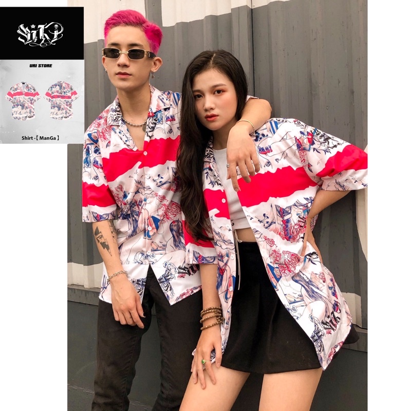 Áo sơ mi nam ngắn tay Họa tiết Form rộng, Manga -  CHÍNH HÃNG