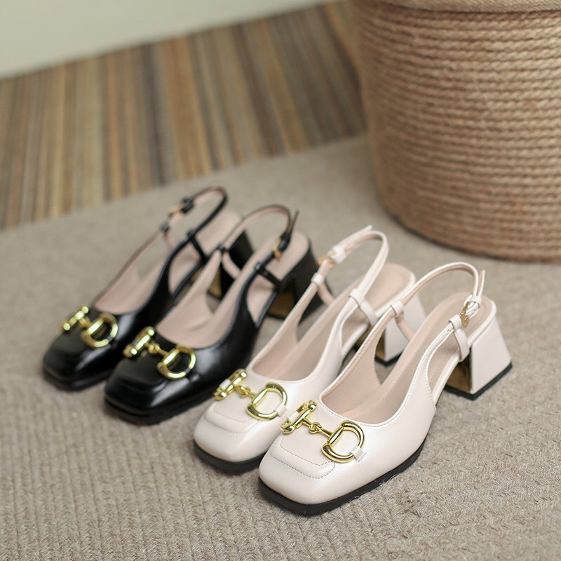 Giày cao gót, Sandal nữ bít mũi gót vuông 7cm cực hot