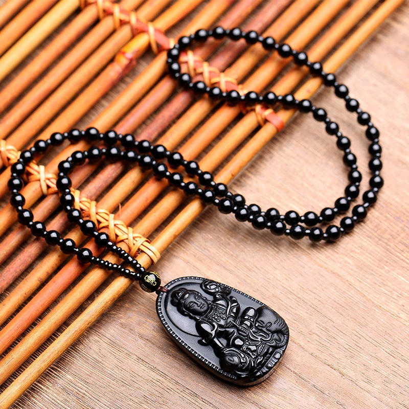 Dây Chuyền Mặt Hình Phật Bằng Đá Obsidian Độc Đáo