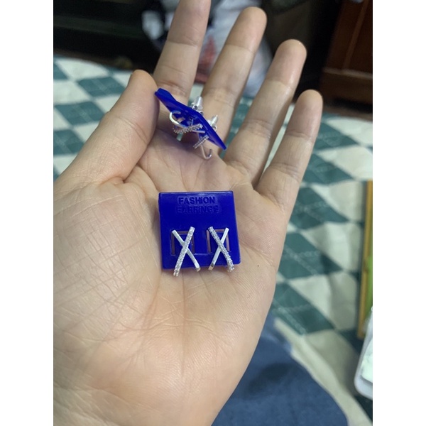 Khuyên tai X chéo nạm đá nhỏ bạc ta NGỌC MẬU vô cực