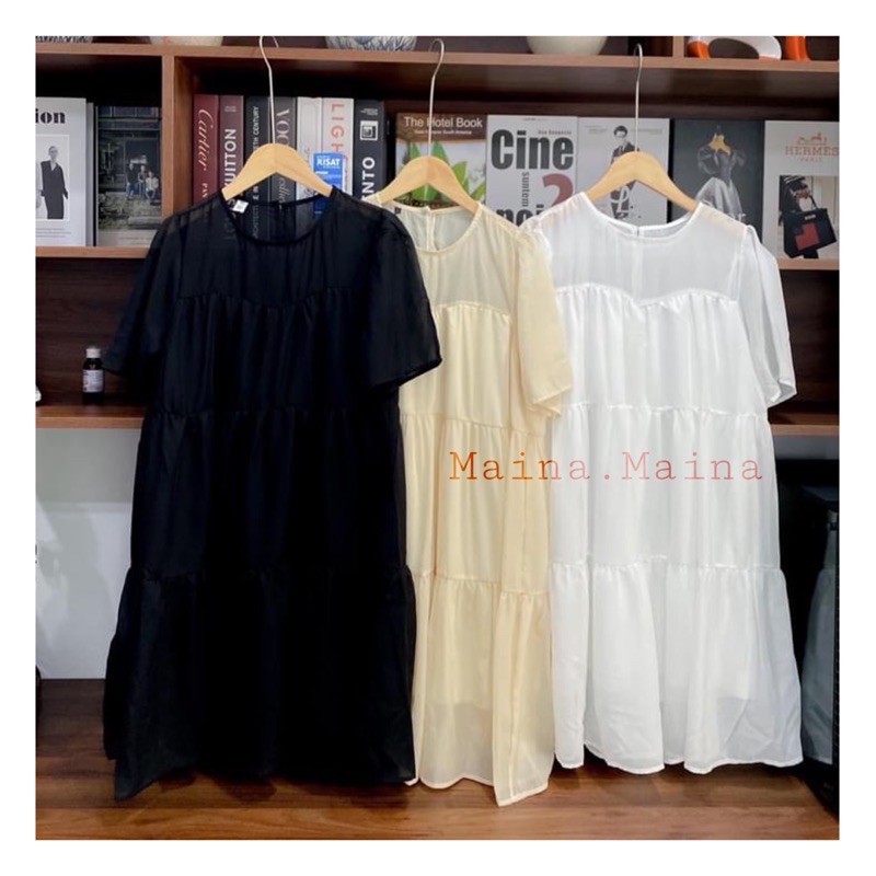 Váy babydoll voan tơ ngắn tay - Đầm babydoll cộc tay 3 màu Maina