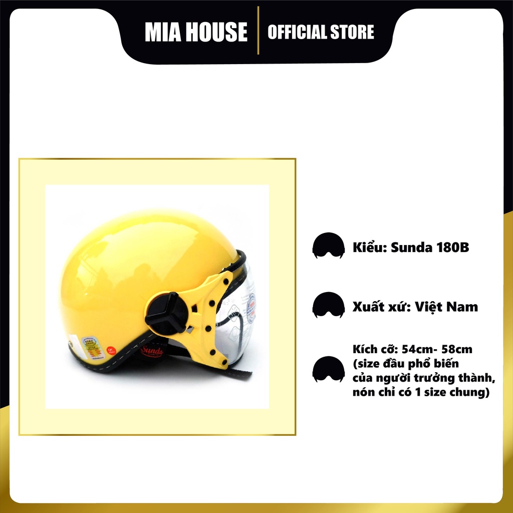 Nón bảo hiểm Sunda 180B trơn - 1/2 đầu có kính