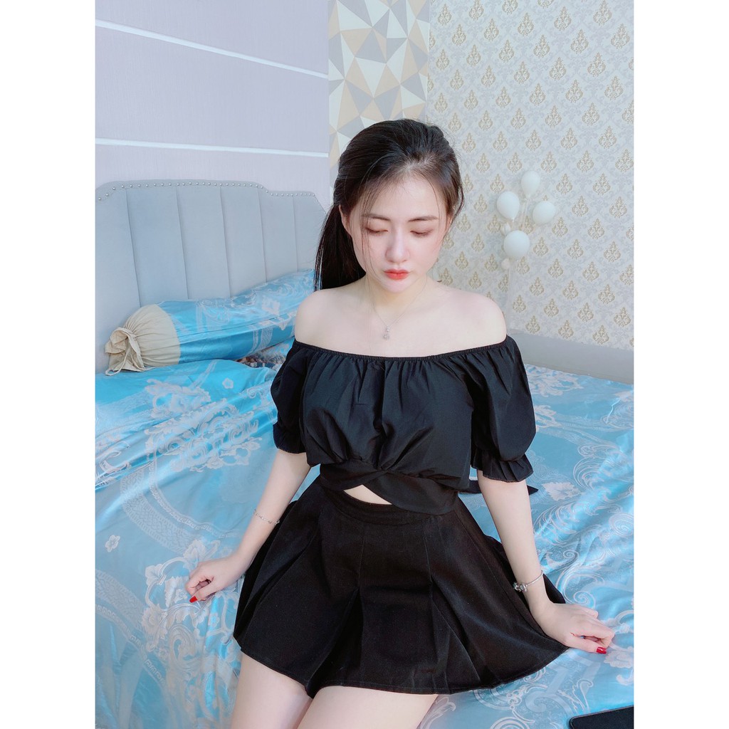Áo kiểu trễ vai cột nơ lưng cực xinh