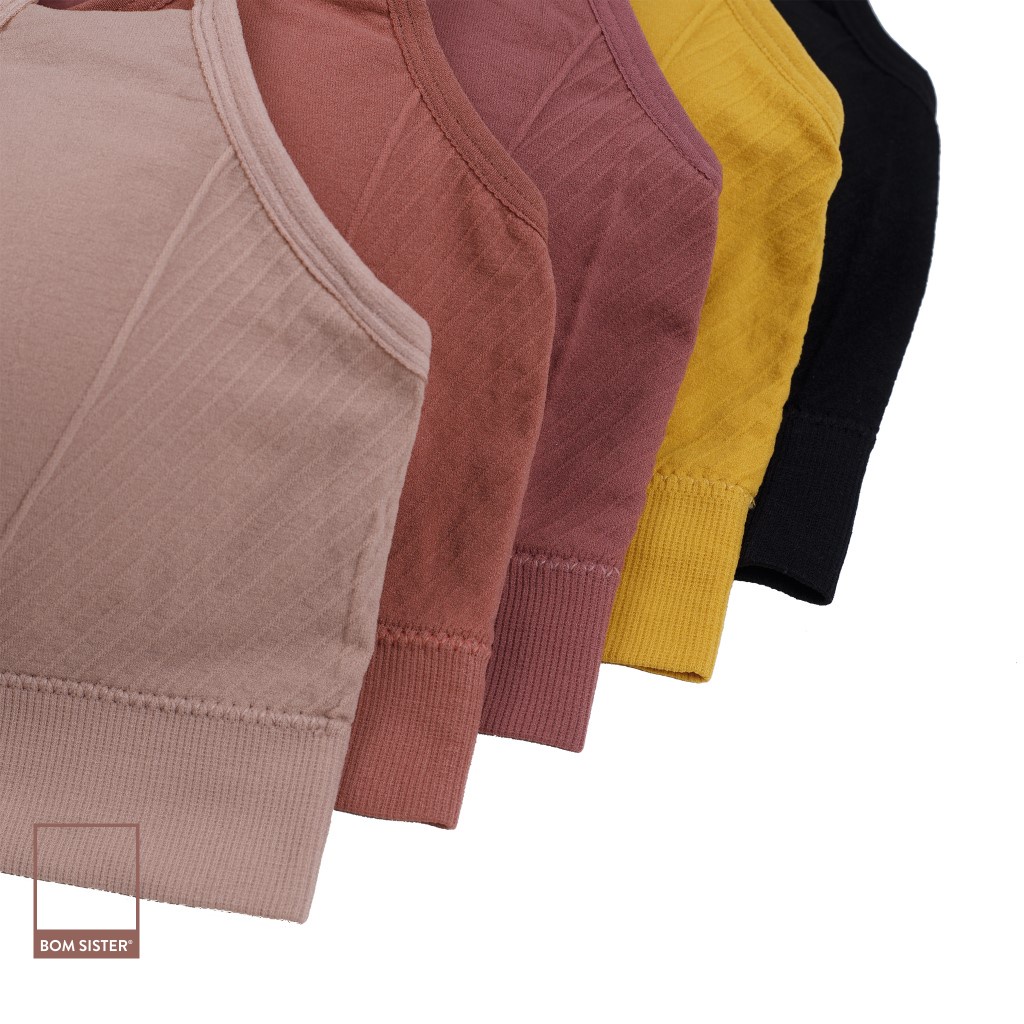 Áo lót thể thao cotton pha dây chéo màu trơn nâng ngực tự nhiên BOM SISTER BR6854