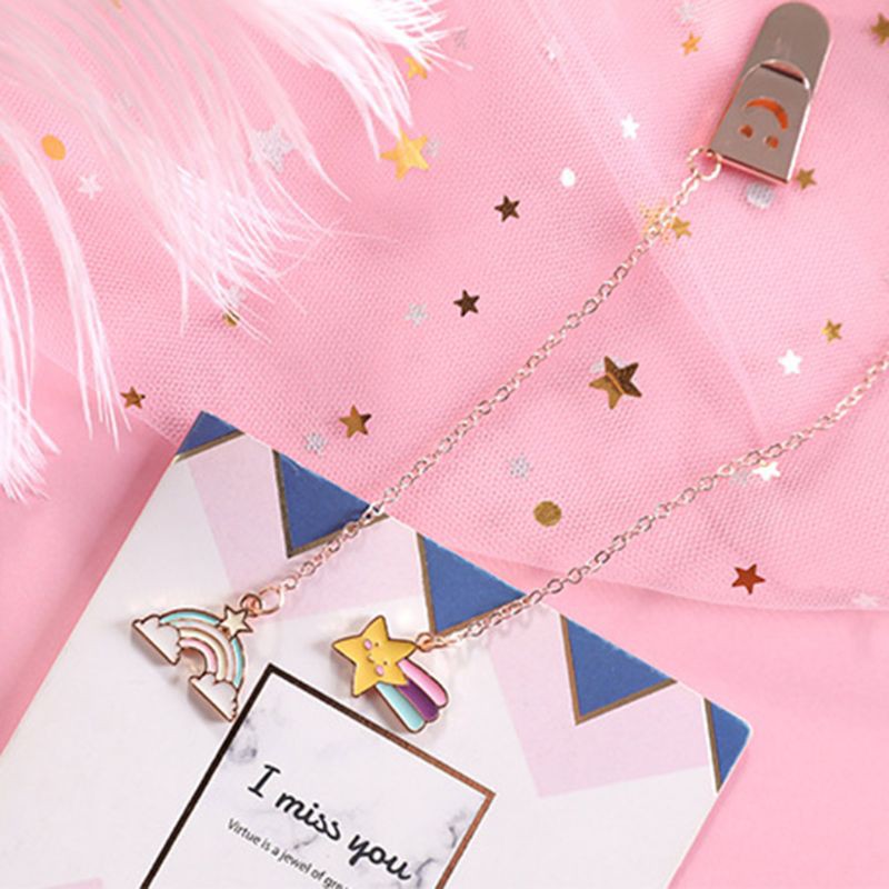 Thẻ Đánh Dấu Sách Hình Thỏ Và Cầu Vồng Bằng Kim Loại