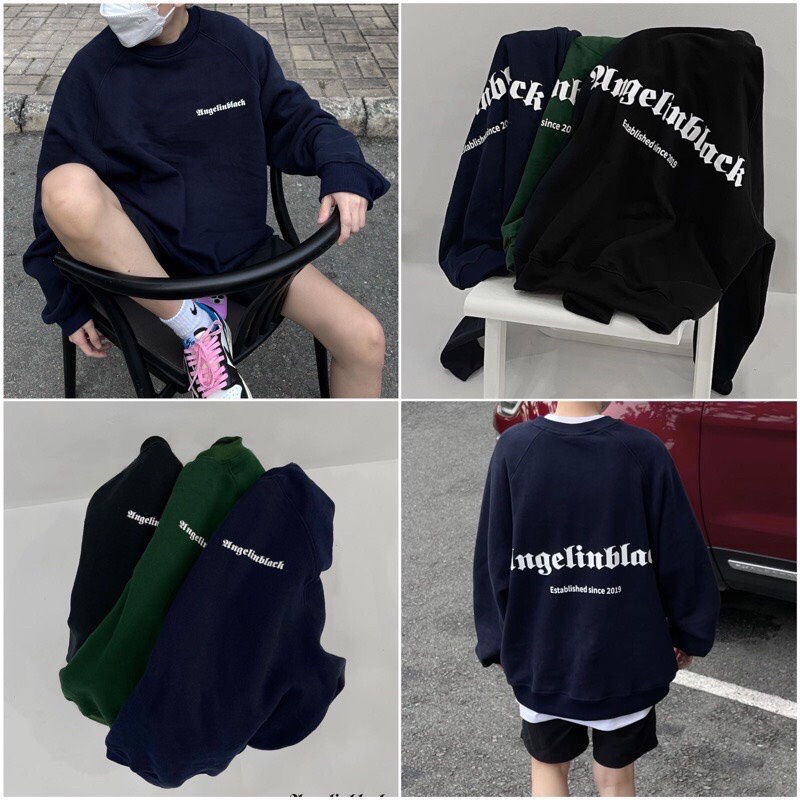 Áo Sweater ANGELINBLACK, Áo Nỉ Cổ Tròn Form Rộng Tay Bồng Unisex