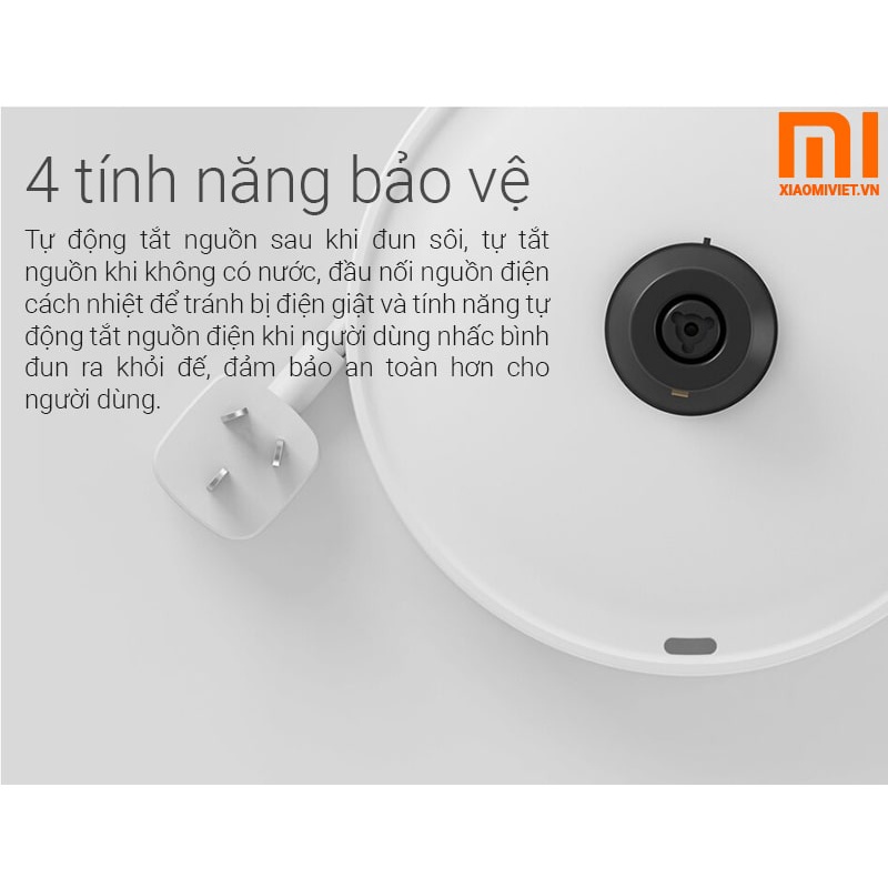 Ấm siêu tốc Xiaomi Mijia 1A đun nước siêu nhanh, công suất 1800W, dung tích 1.5L, 2 lớp chống bỏng