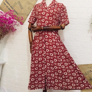 đầm Vintage hoa nhí đỏ