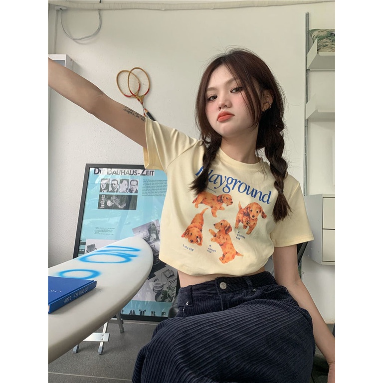 Áo Thun Nữ Tay Ngắn In Hình Chó Dễ Thương