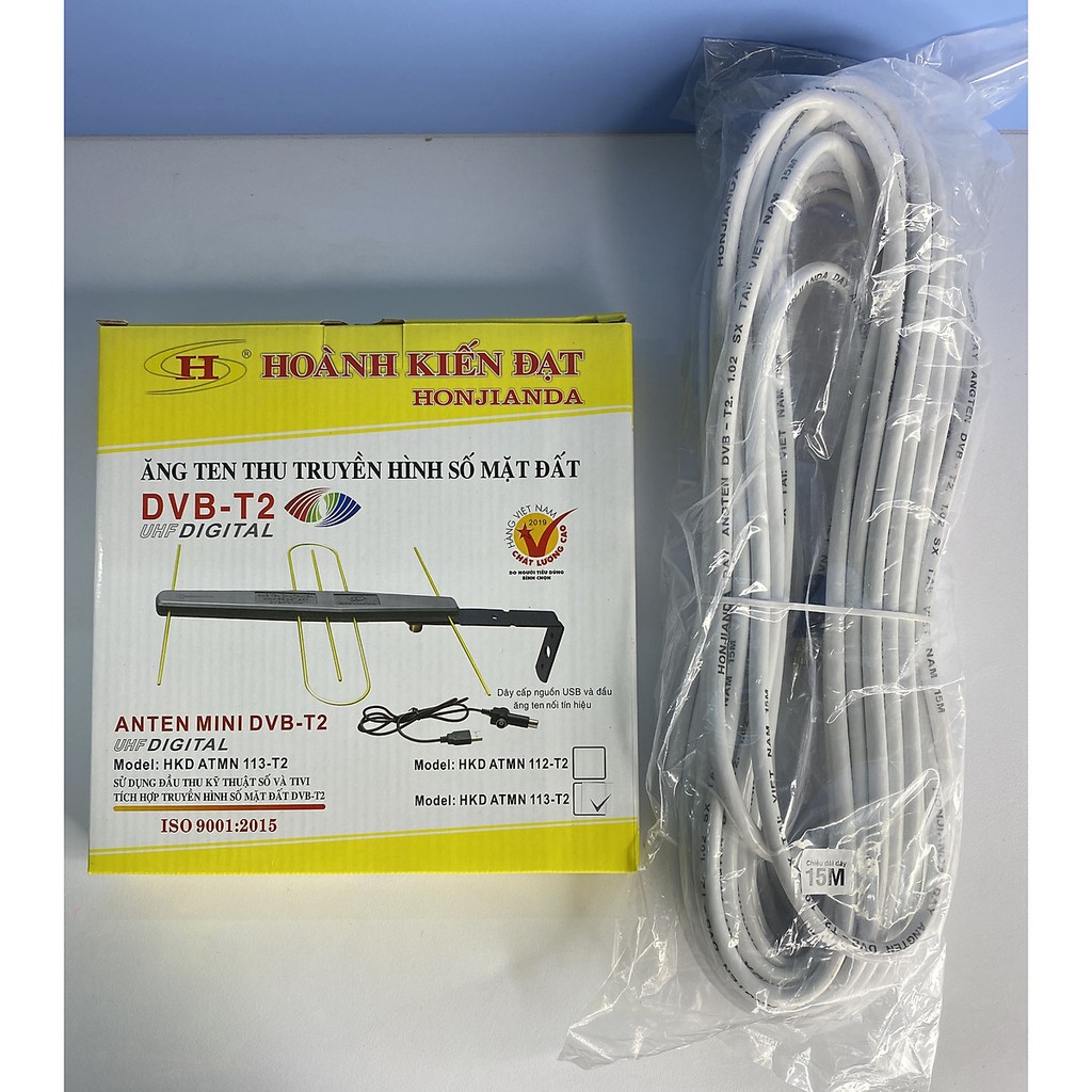 ANTEN DVB T2 HKD 113 KÈM Dây cấp nguồn 5V + DÂY ANTEN 15M - HÀNG CHÍNH HÃNG