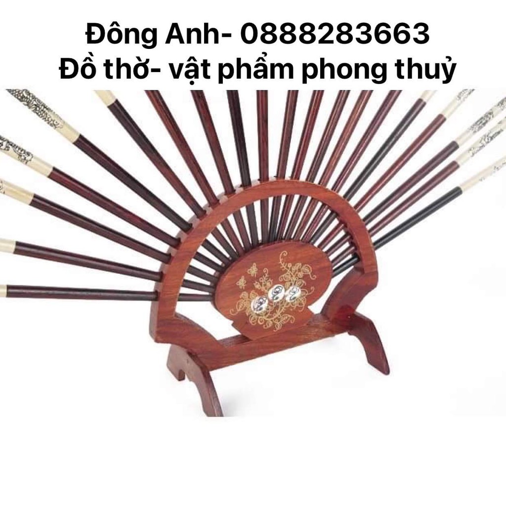 Bộ Đũa Thờ Gỗ Hương 10 Đôi Hình Dải Quạt Trang Trí Ban Thờ