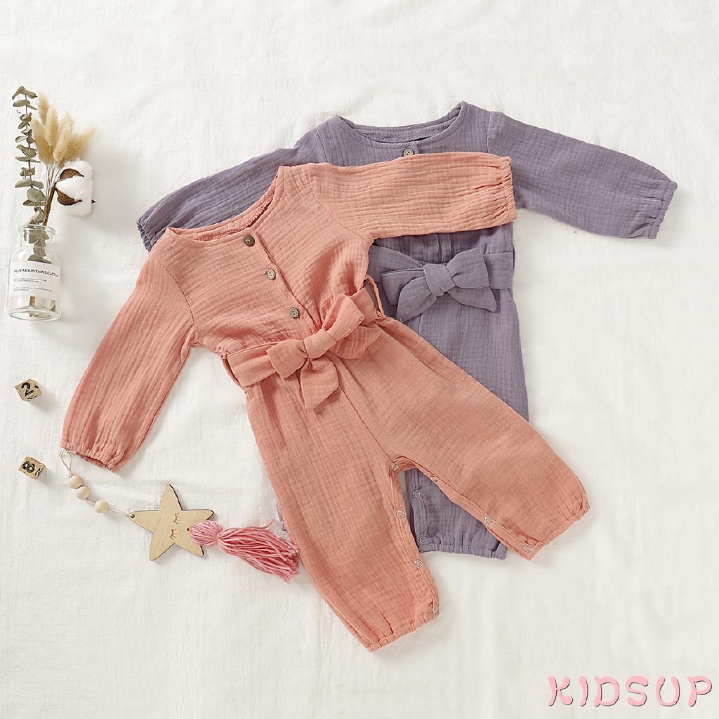 Bộ jumpsuit bằng cotton lanh cho bé gái