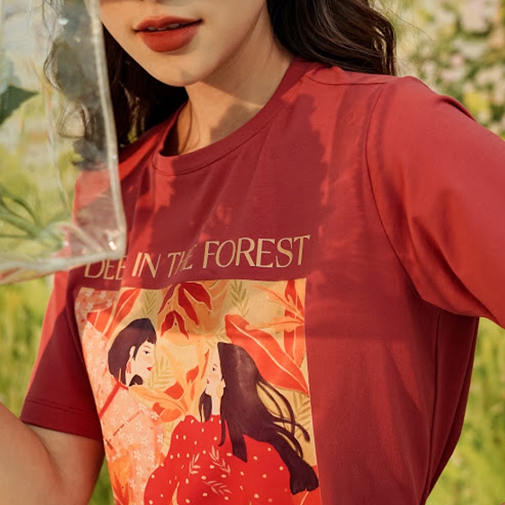 Áo thun nữ Méo shop phông nữ cổ tròn cotton in hình Deep in the forest freesize form rộng