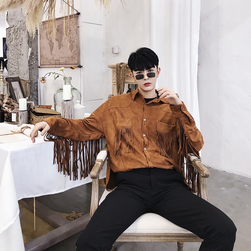 Áo Sơ Mi Tay Dài Phối Tua Rua Thời Trang Mùa Thu Phong Cách Ngoại Quốc Cho Nam DJ