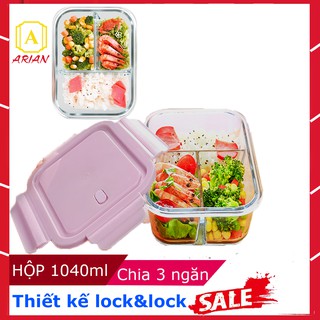 [GIẢM SỐC] Hộp Đựng Cơm Thủy Tinh Chia 3 Ngăn Thể Tích 1040ml